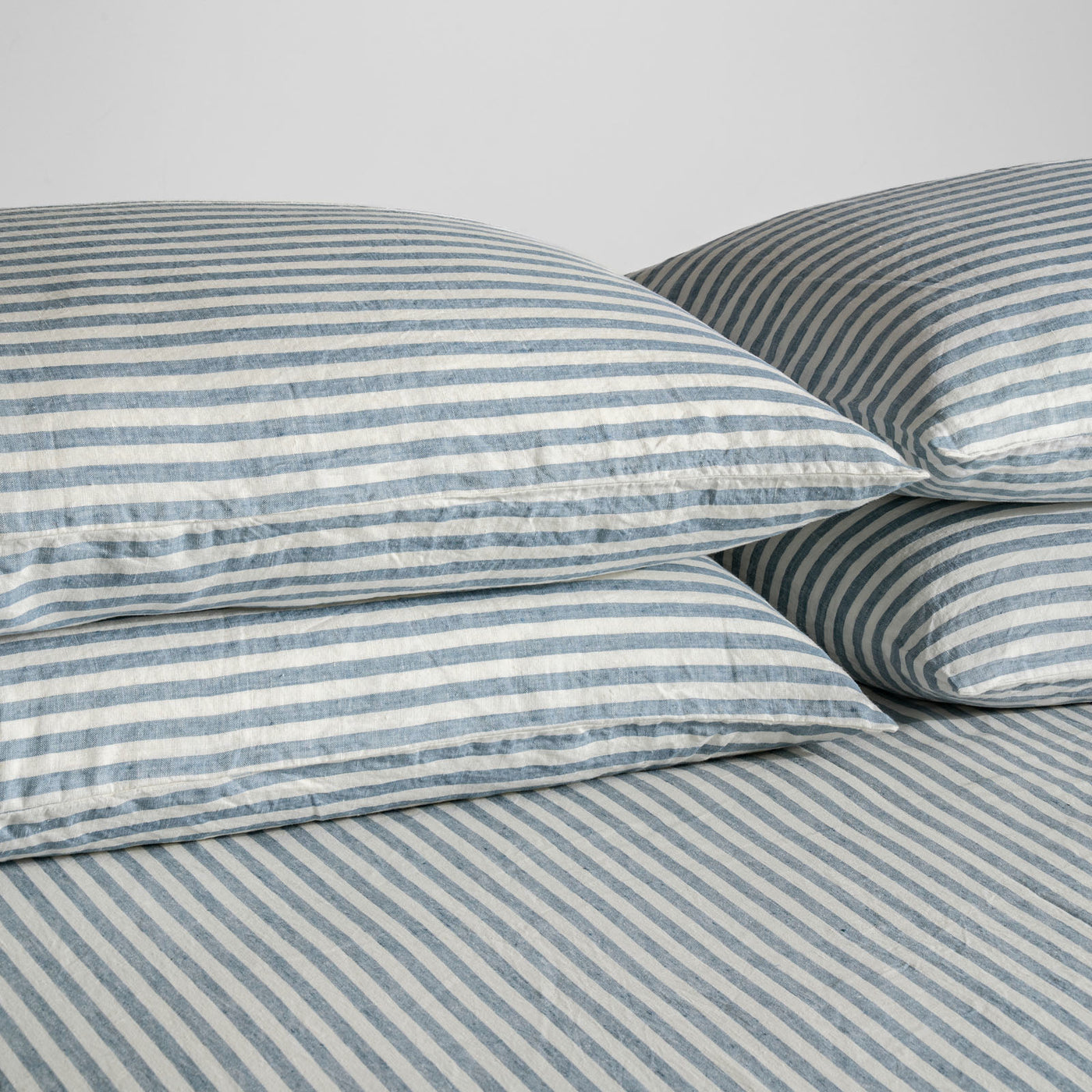 French Flax Linen Pillowcase Set in Marine Blue Stripe