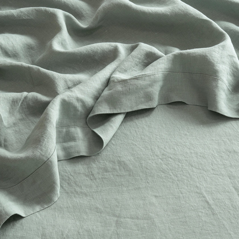French Flax Linen Flat Sheet in Sage