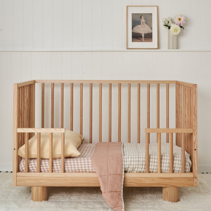 French Flax Linen Cot Quilt/Play Mat in Clay/Beige Gingham