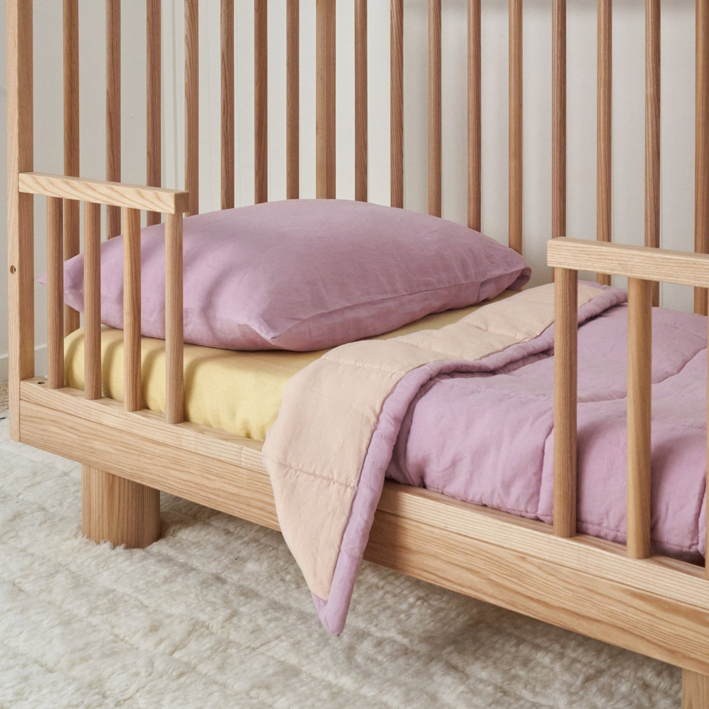French Flax Linen Cot Quilt/Play Mat in Lilac/Blush
