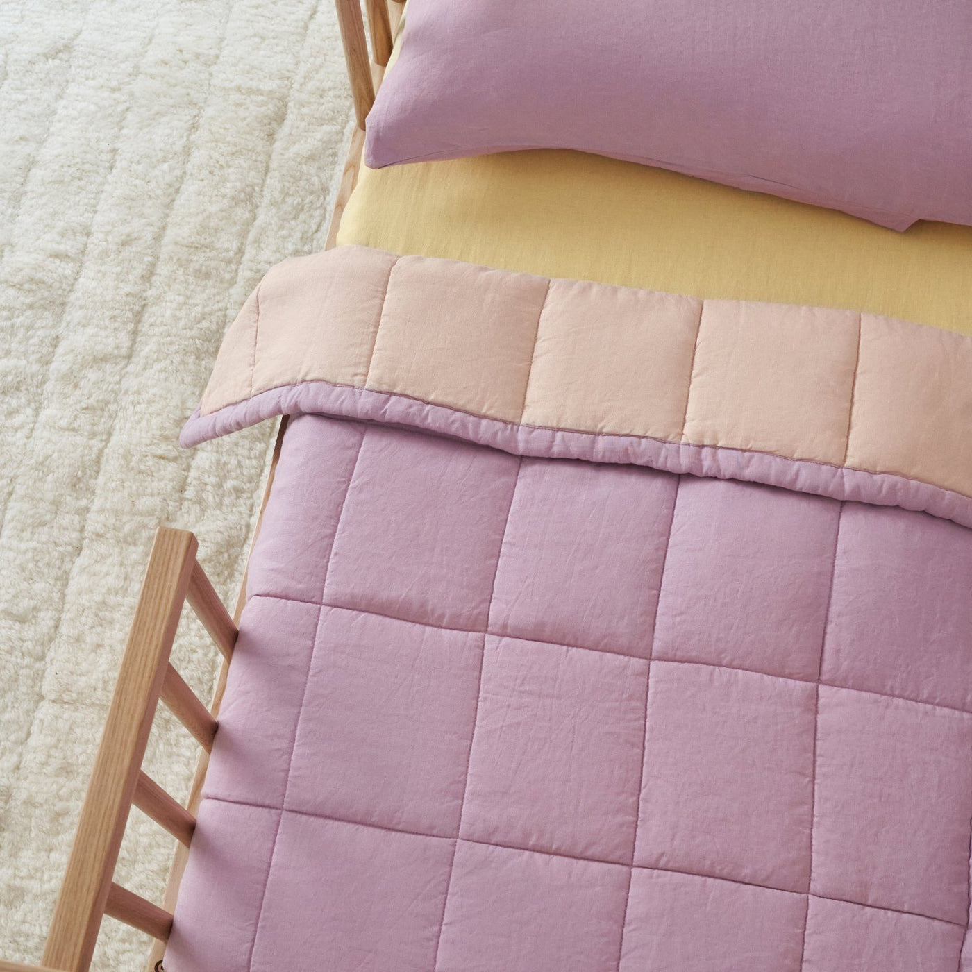 French Flax Linen Cot Quilt/Play Mat in Lilac/Blush