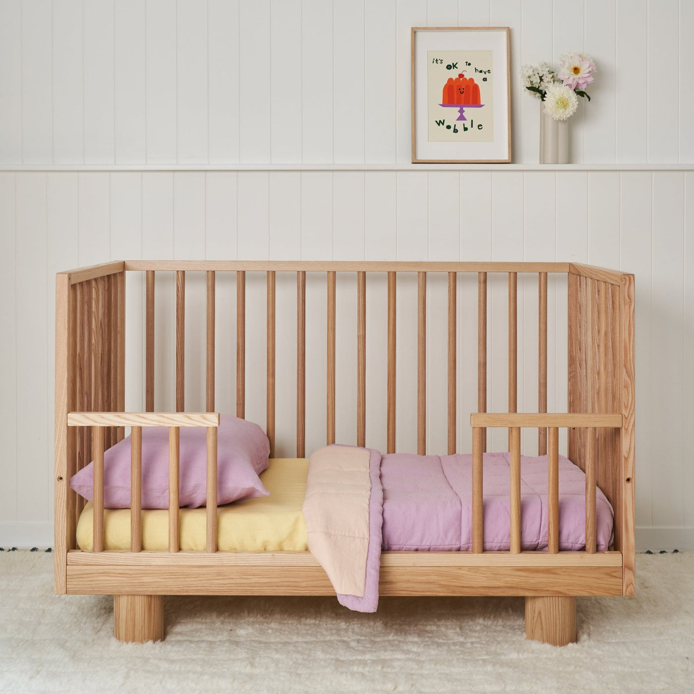 French Flax Linen Cot Quilt/Play Mat in Lilac/Blush