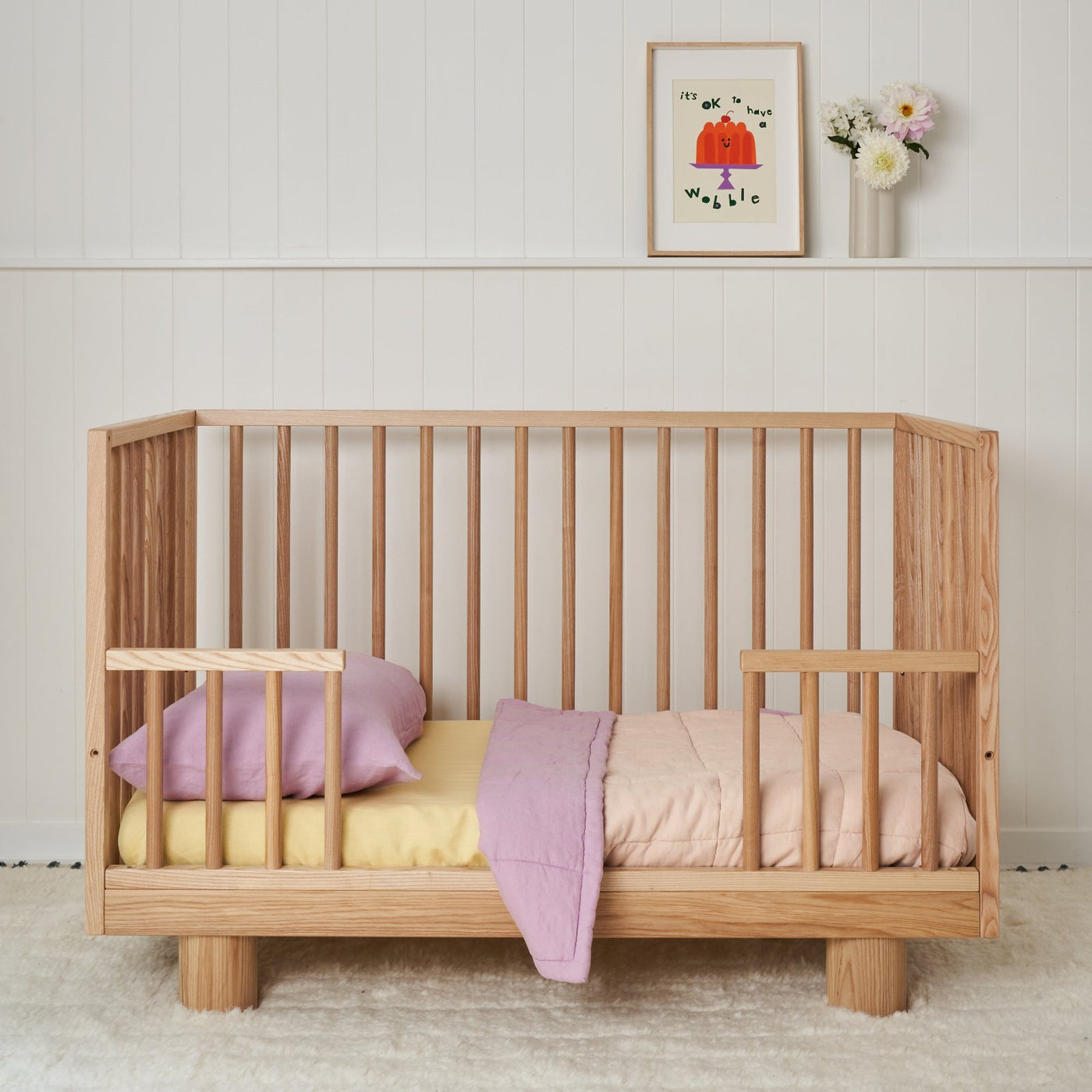 French Flax Linen Cot Quilt/Play Mat in Lilac/Blush