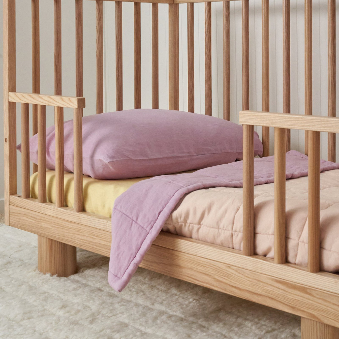 French Flax Linen Cot Quilt/Play Mat in Lilac/Blush