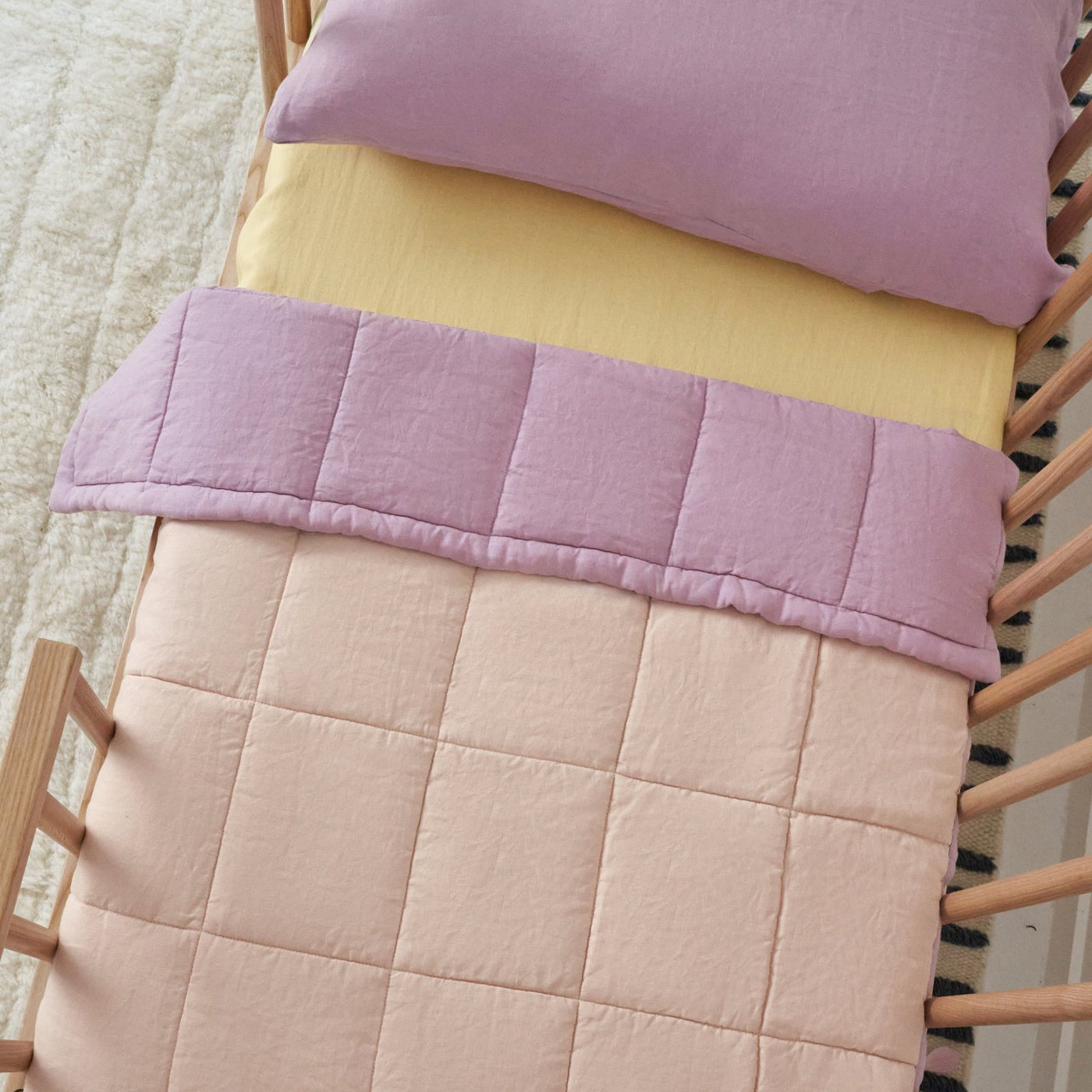 French Flax Linen Cot Quilt/Play Mat in Lilac/Blush