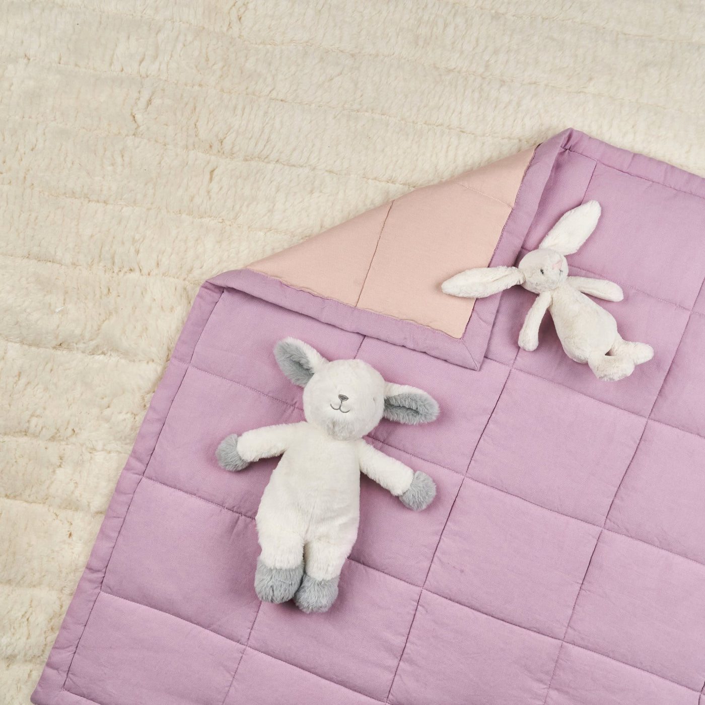 French Flax Linen Cot Quilt/Play Mat in Lilac/Blush