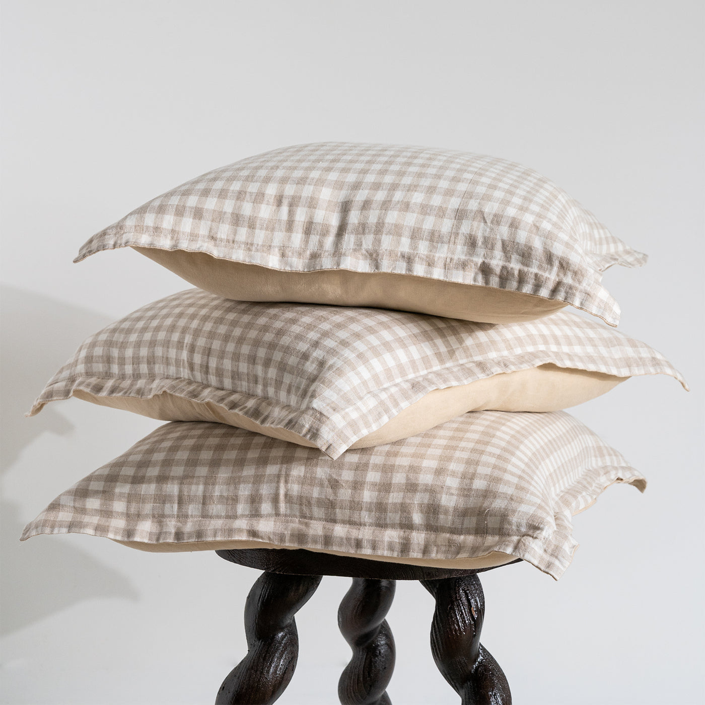 French Flax Linen Double Sided Cushion Cover in Creme/Beige Gingham