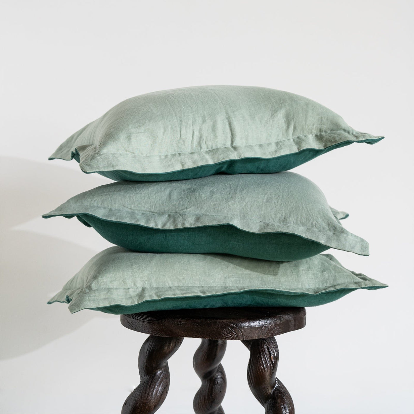 French Flax Linen Double Sided Cushion Cover in Sage/Jade