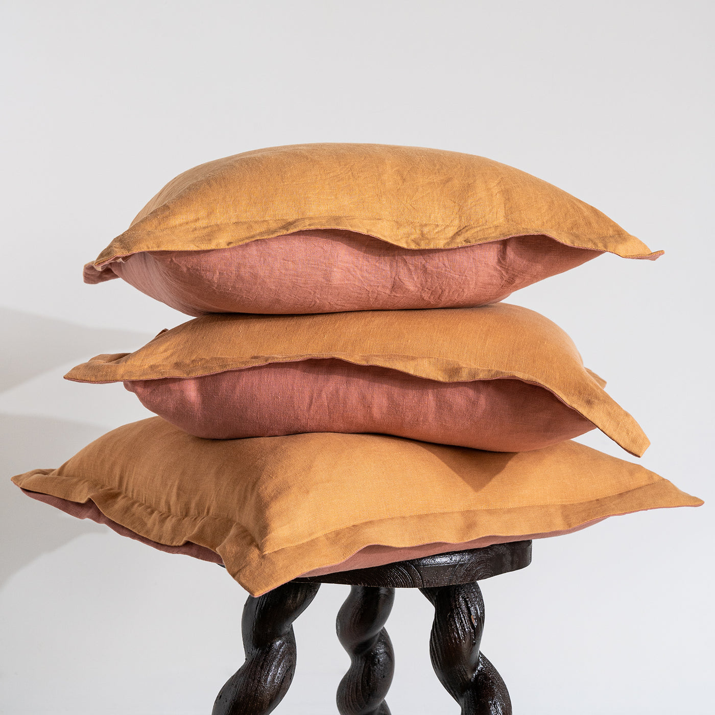 French Flax Linen Double Sided Cushion Cover in Rosa/Sandalwood
