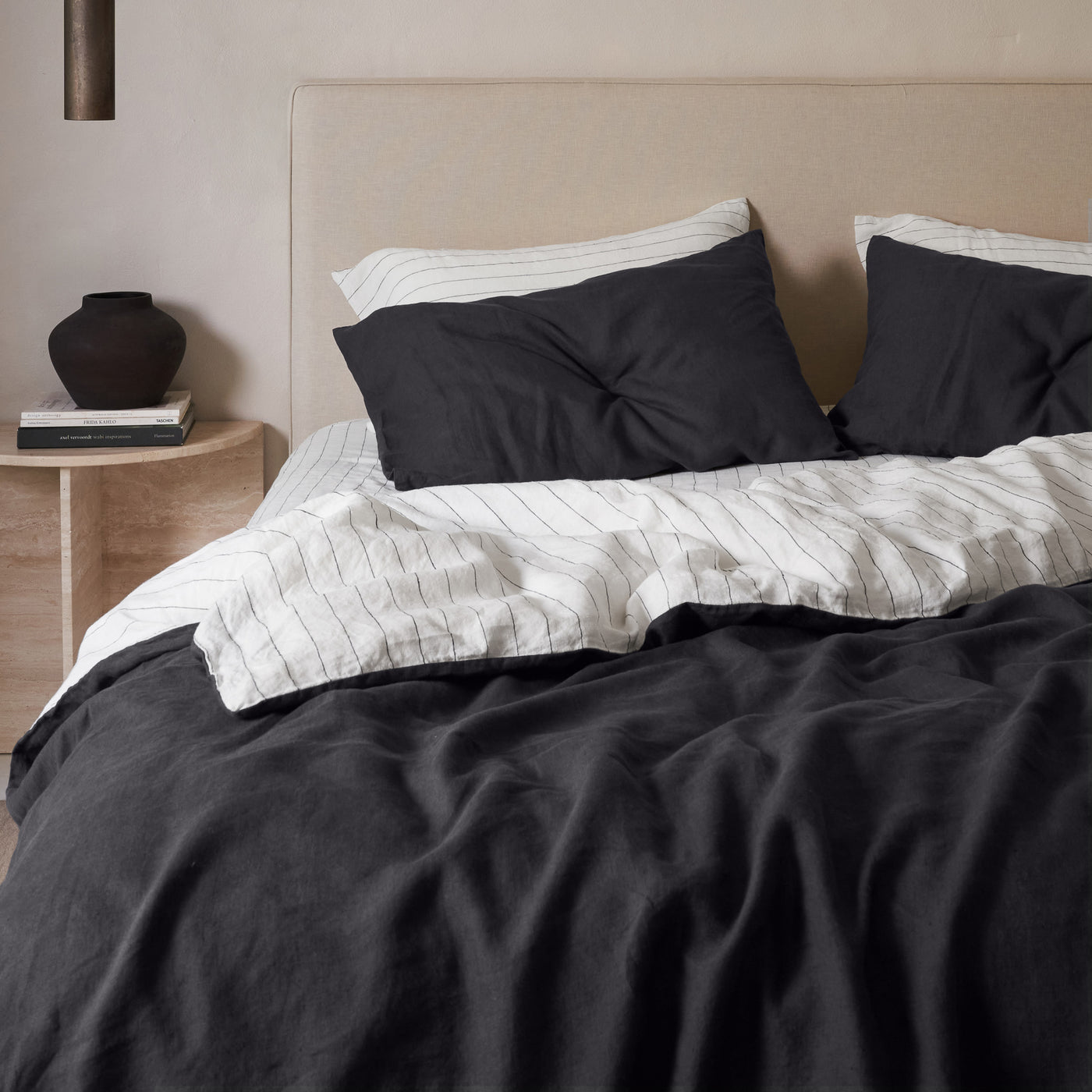 French Flax Linen Pillowcase SET in Charcoal