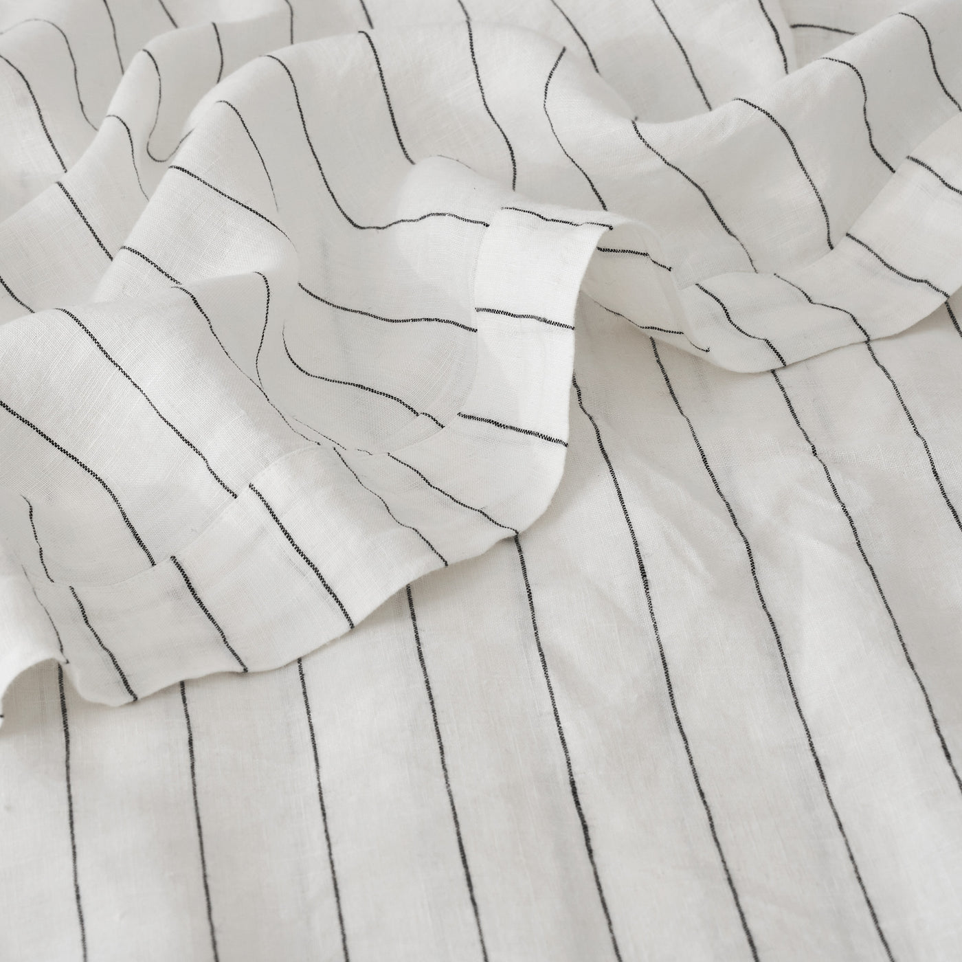French Flax Linen Flat Sheet in Charcoal Stripe
