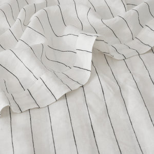 French Flax Linen Flat Sheet in Charcoal Stripe