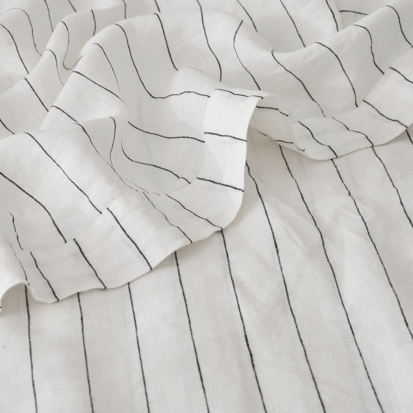 French Flax Linen Flat Sheet in Charcoal Stripe
