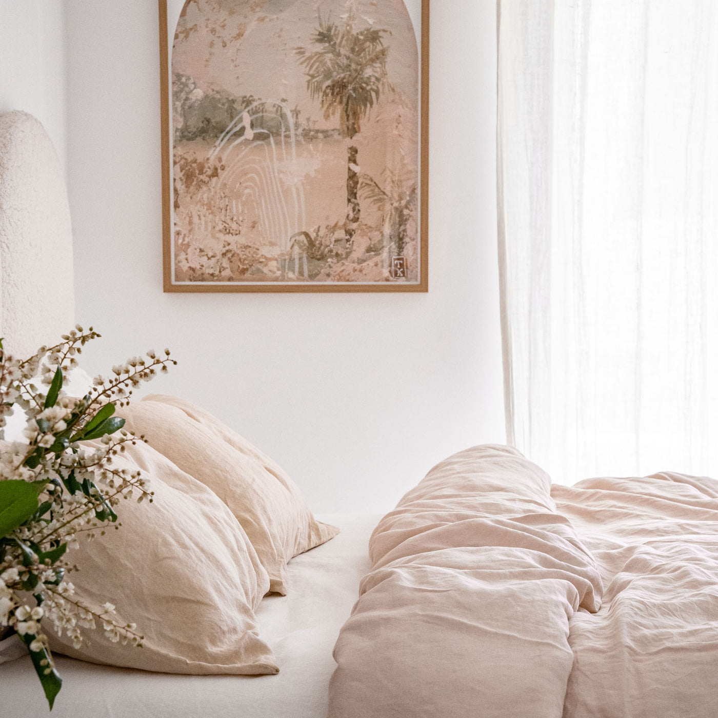 French Flax Linen Quilt Cover in Blush