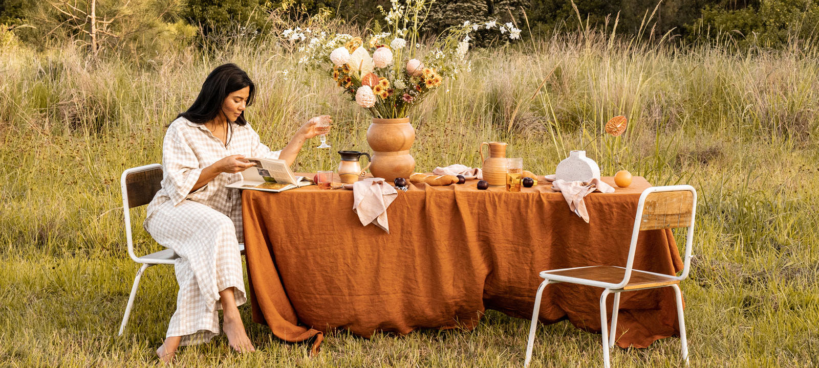 French Flax Linen Table Cloth in Sandalwood