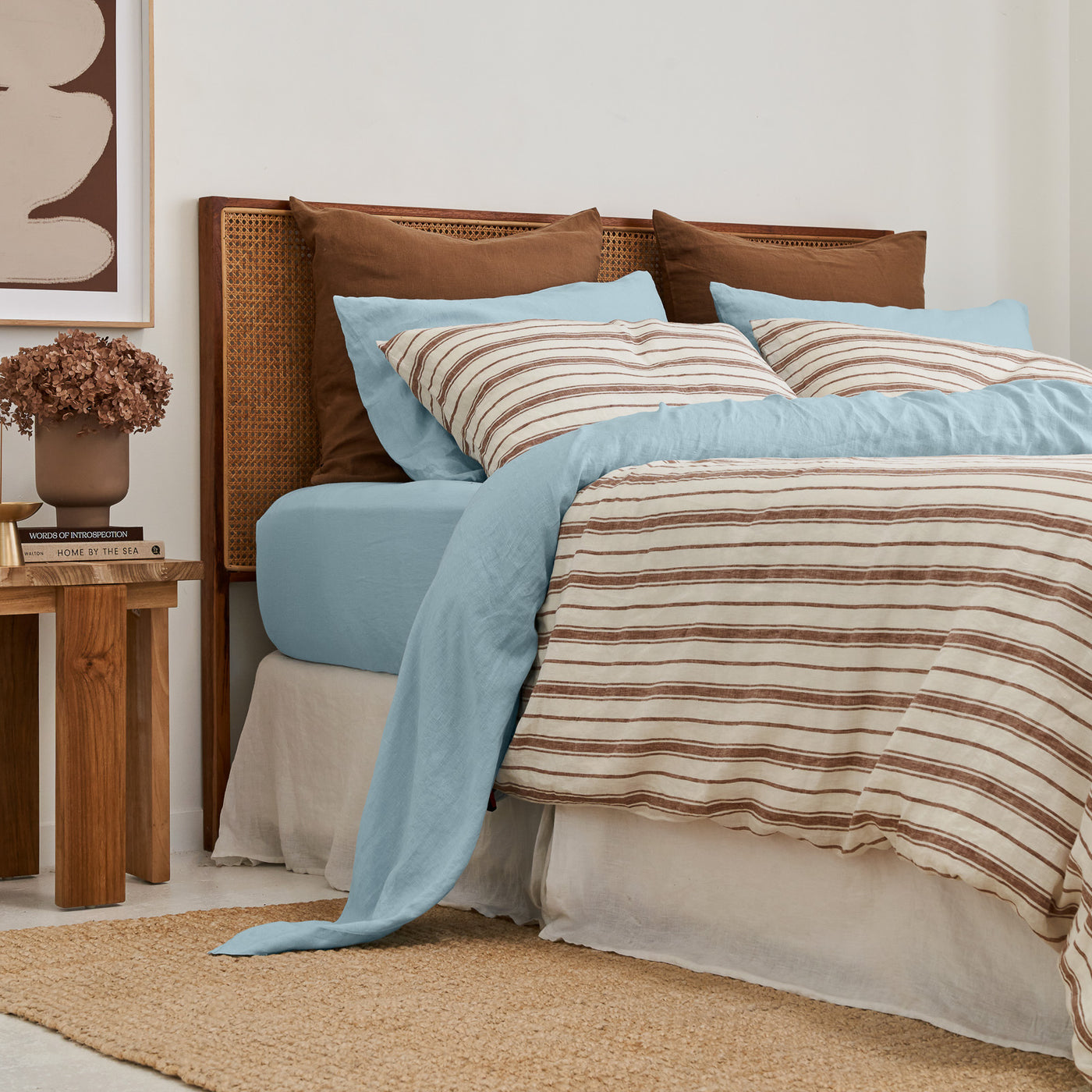 French Flax Linen Flat Sheet in Sky Blue