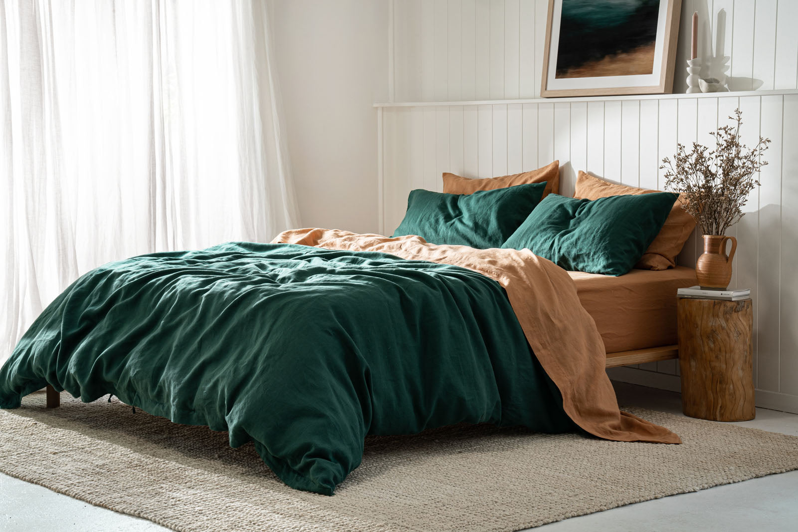 Linen Bedding and Linen Pillow Cases in Jade