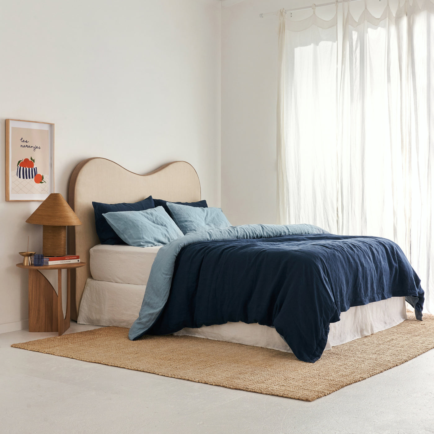 French Flax Linen Double Sided Quilt Cover Set in Indigo/Marine Blue