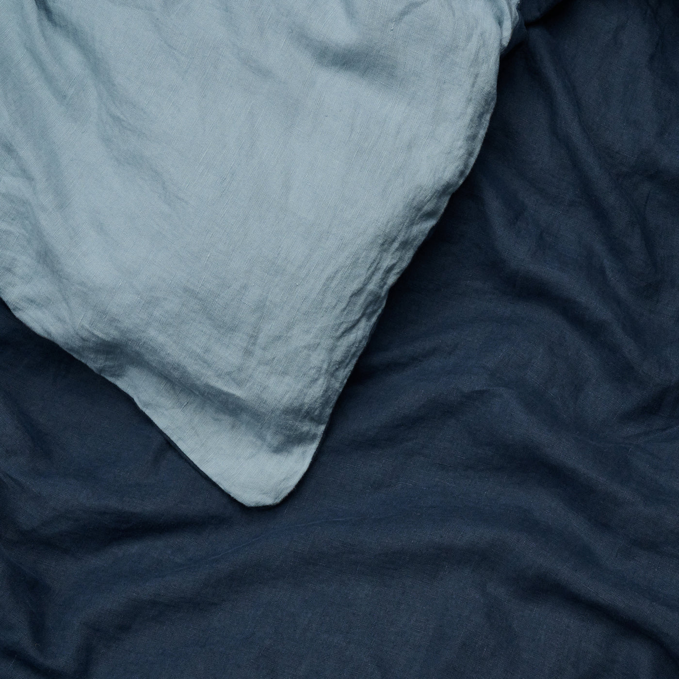 French Flax Linen Double Sided Quilt Cover Set in Indigo/Marine Blue