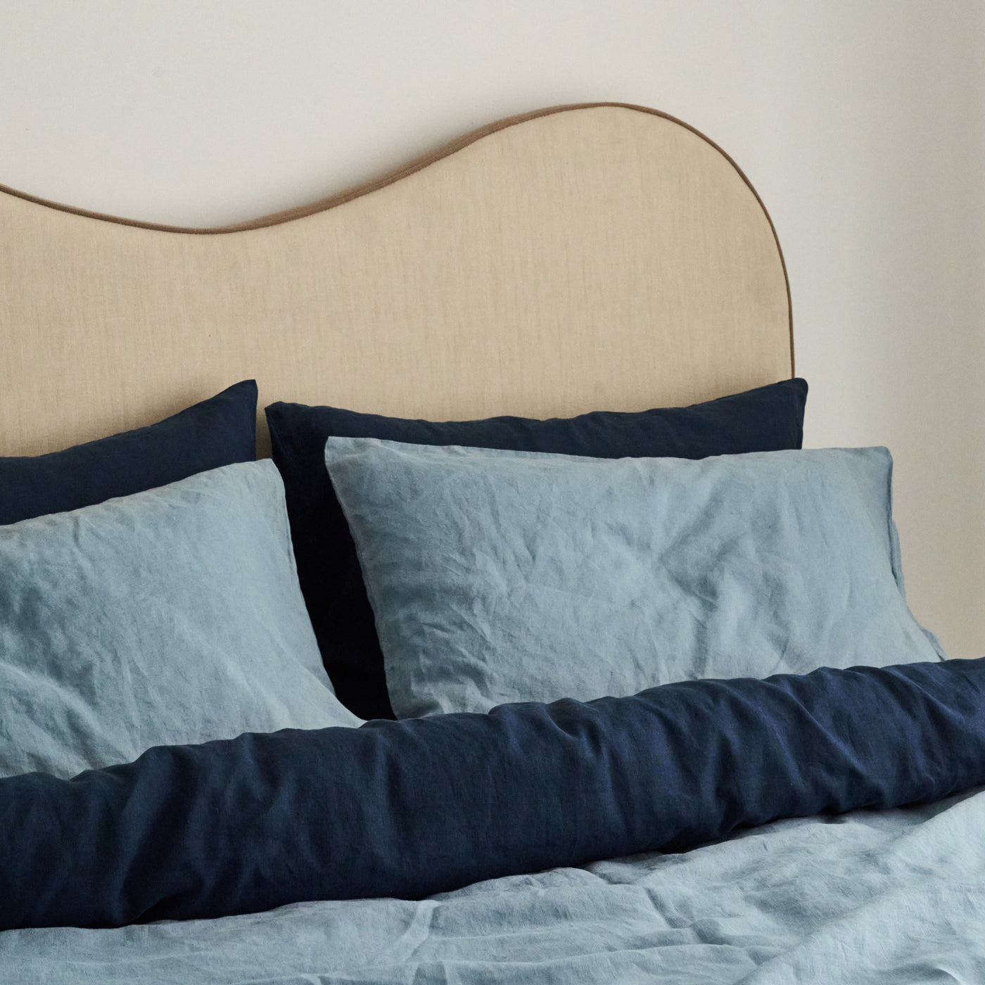 French Flax Linen Double Sided Quilt Cover Set in Indigo/Marine Blue