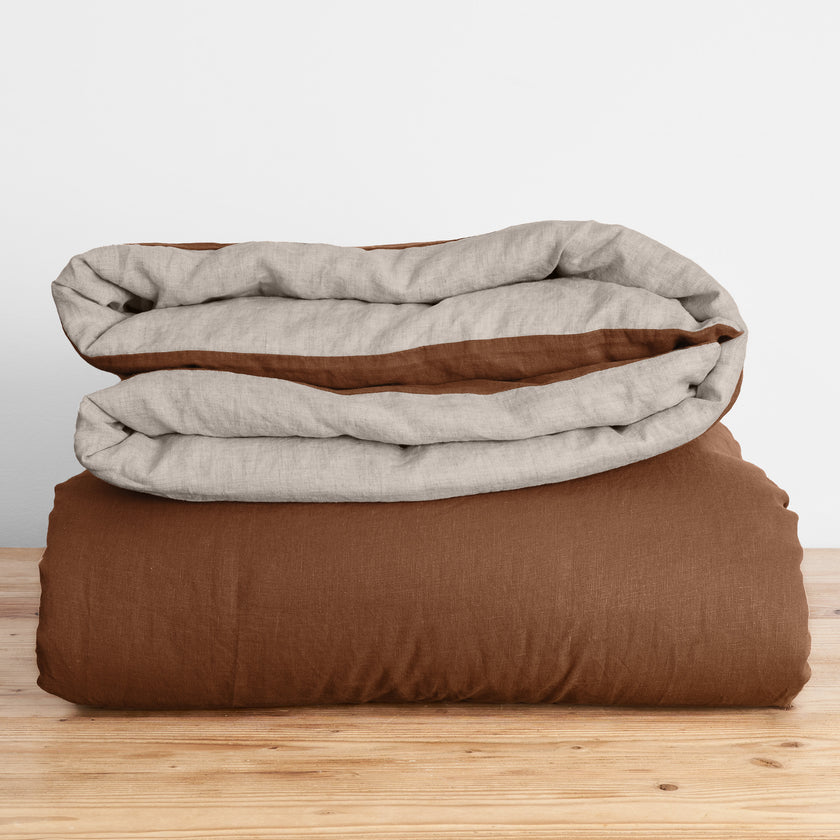 French Flax Linen Double Sided Quilt Cover in Hazelnut/Natural