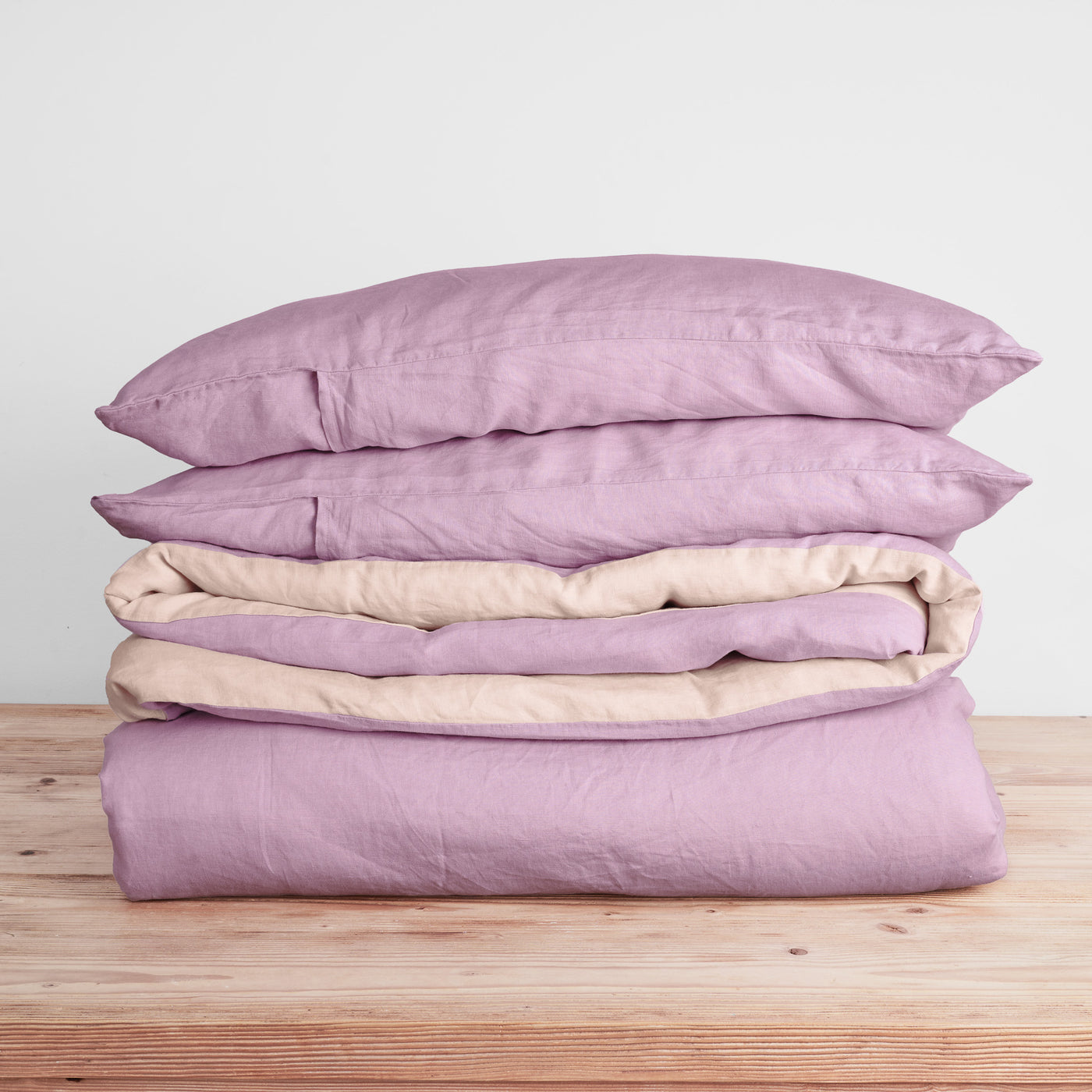 French Flax Linen Double Sided Quilt Cover Set in Lilac/Blush