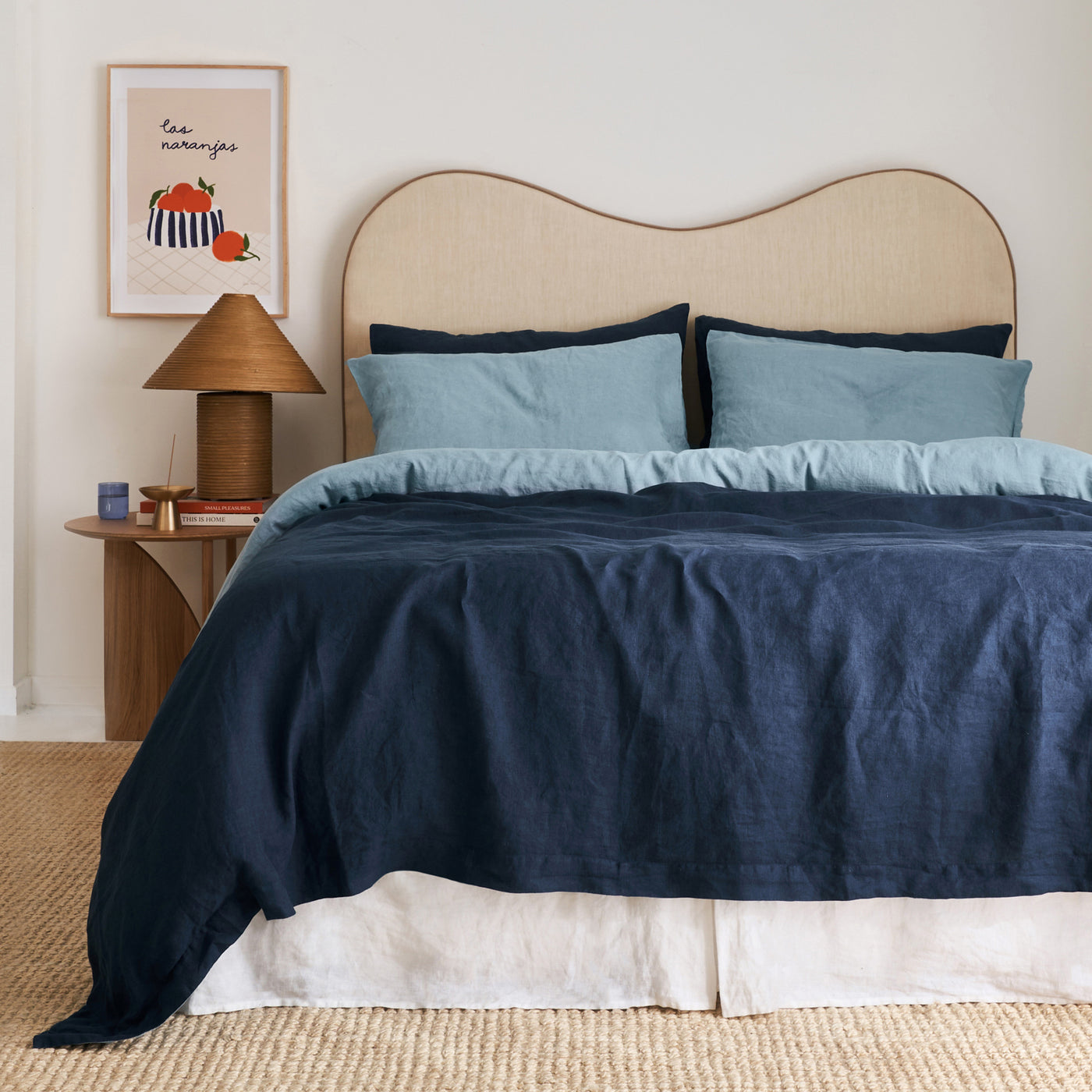 French Flax Linen Double Sided Quilt Cover Set in Indigo/Marine Blue