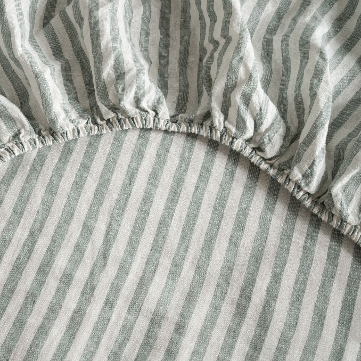 French Flax Linen Sheet Set in Sage Stripe