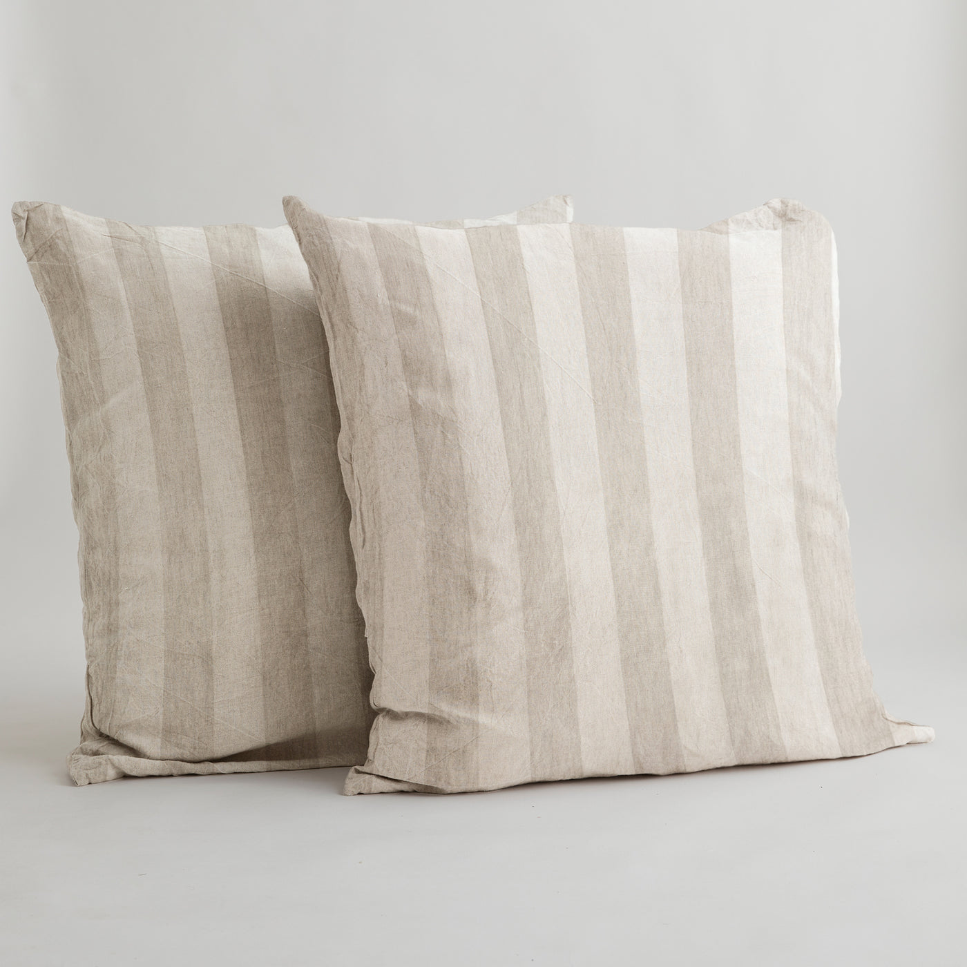 French Flax Linen Pillowcase Set in Natural Thick Stripe
