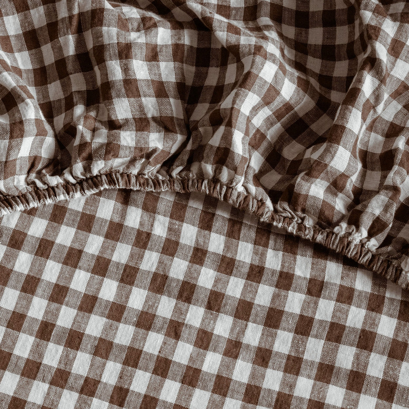French Flax Linen Fitted Sheet in Chocolate Gingham