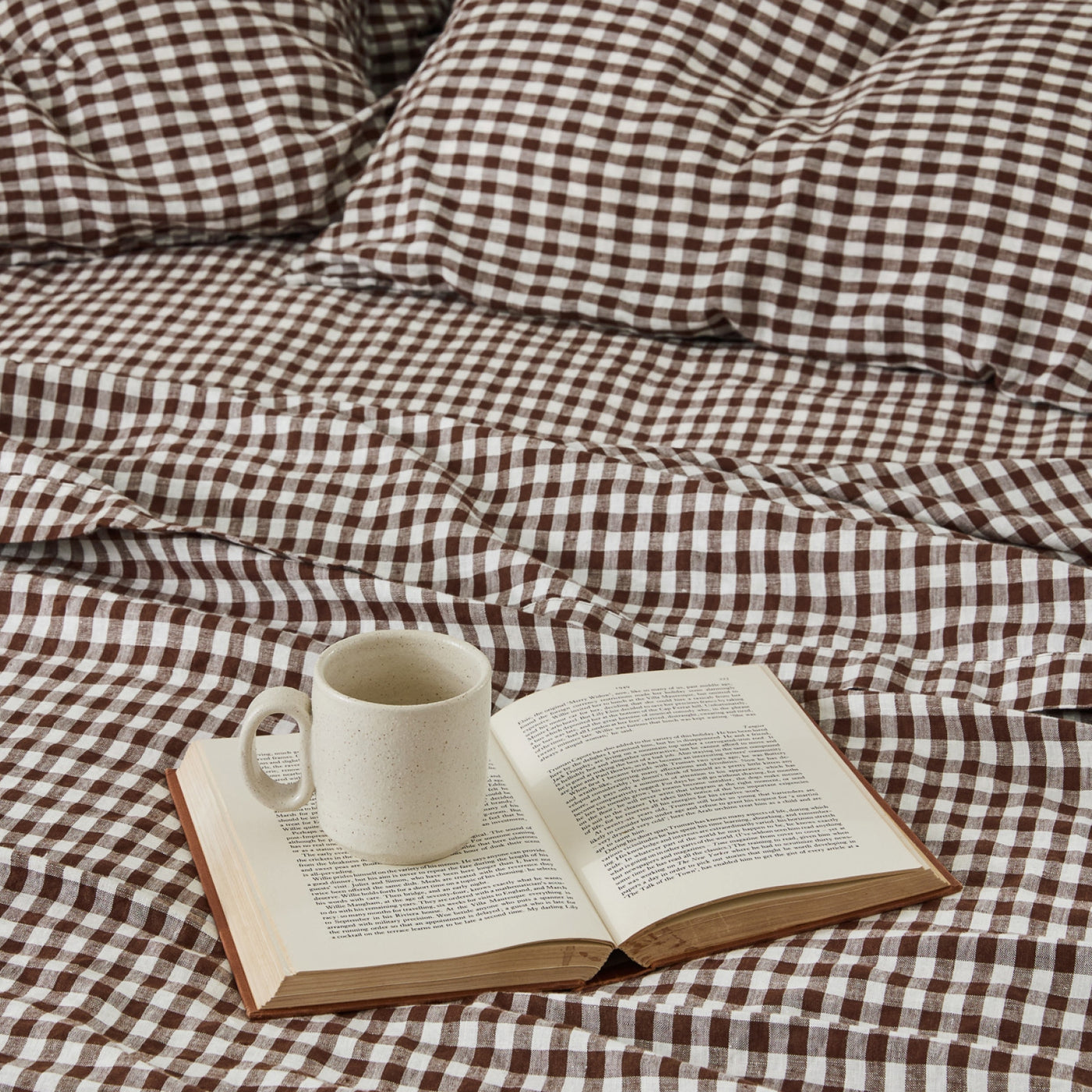 French Flax Linen Fitted Sheet in Chocolate Gingham