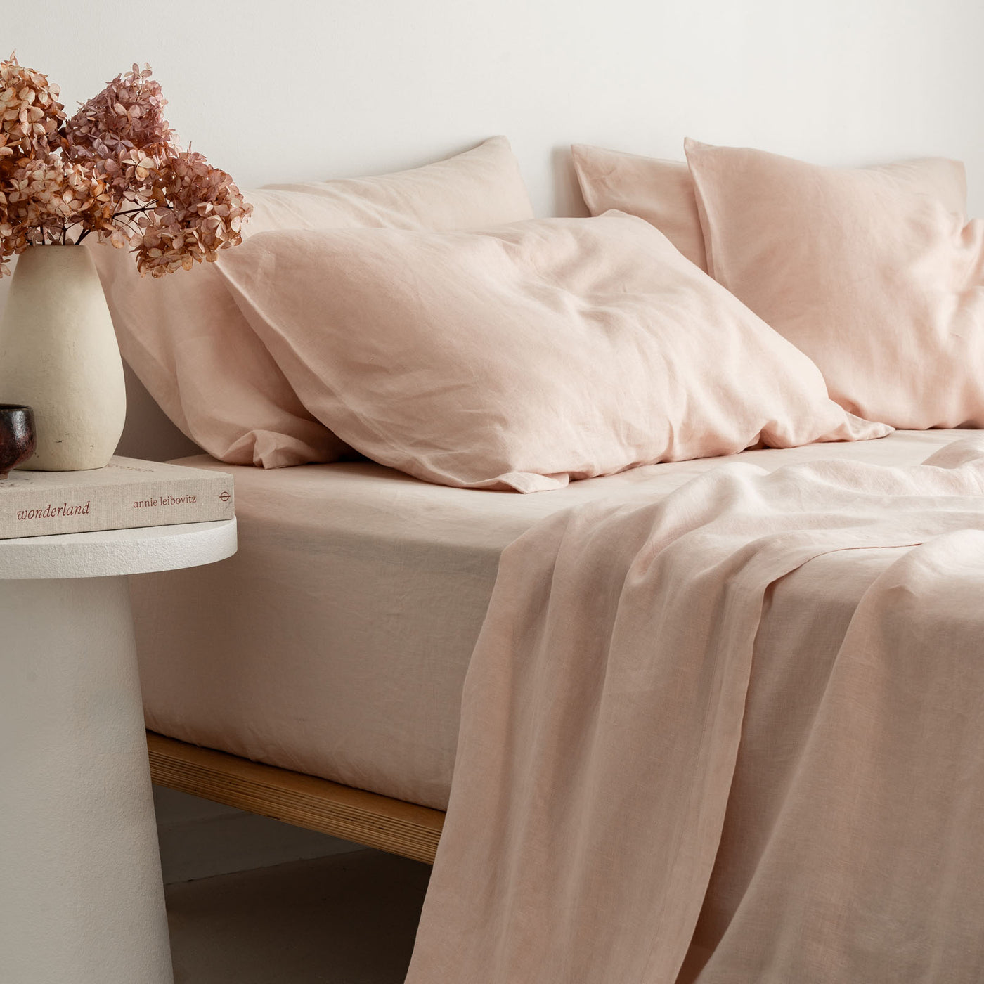 French Flax Linen Fitted Sheet in Blush