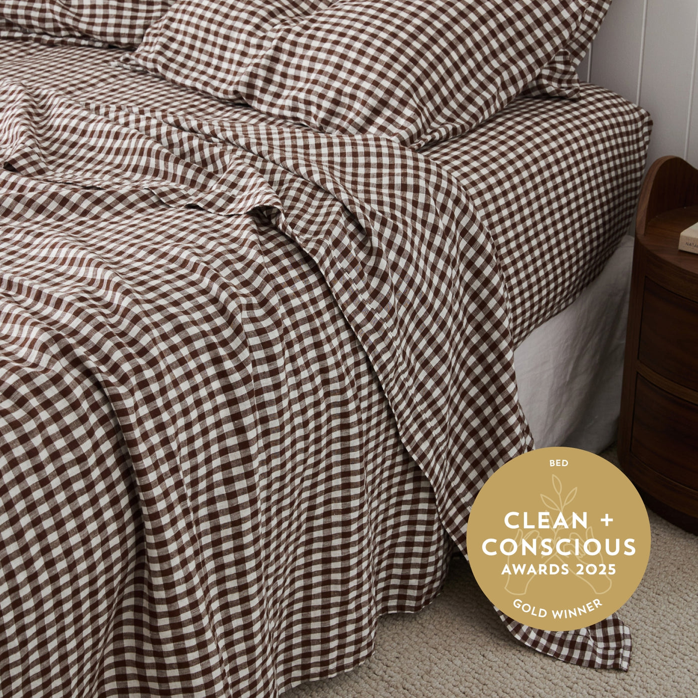 French Flax Linen Fitted Sheet in Chocolate Gingham