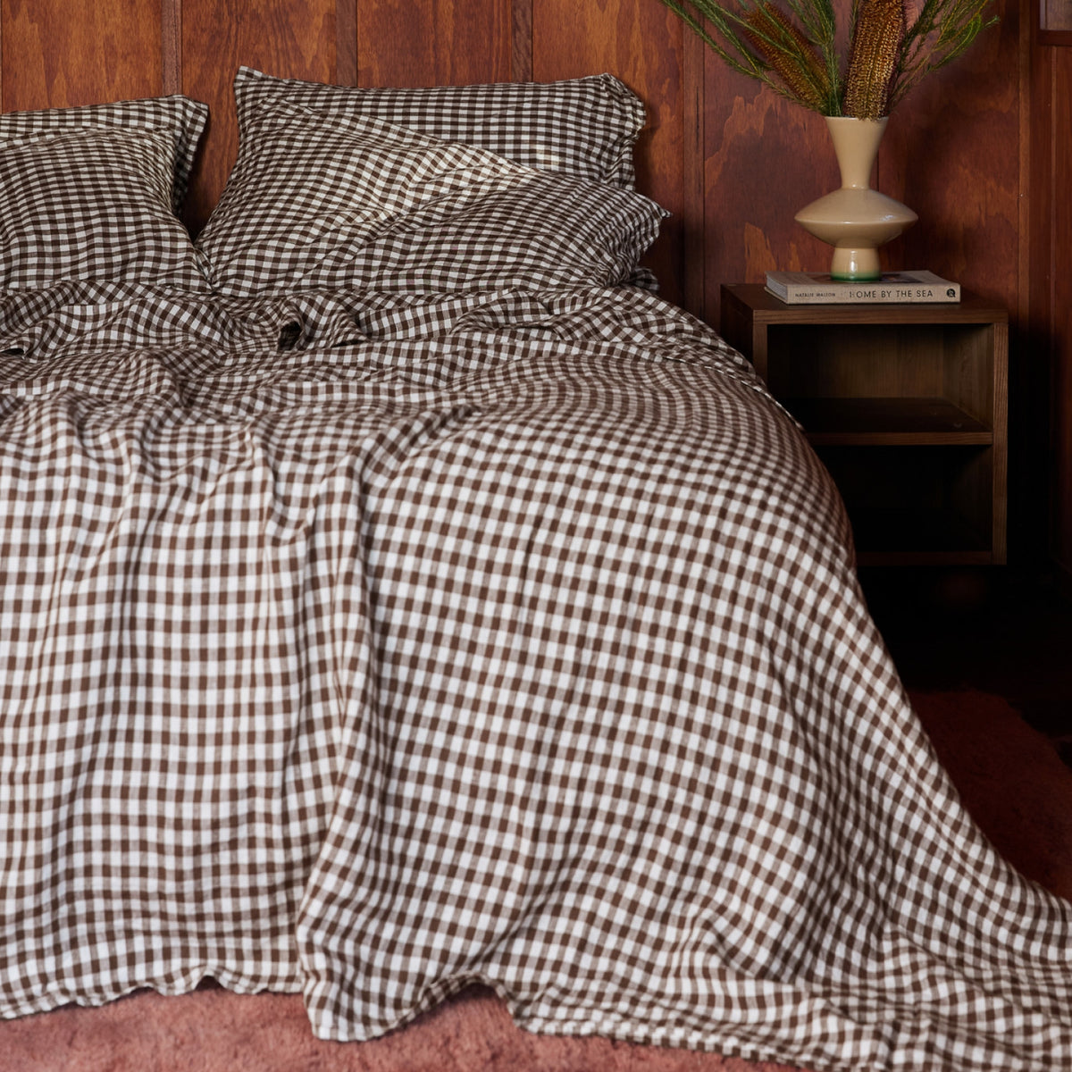 French Flax Linen Flat Sheet in Chocolate Gingham