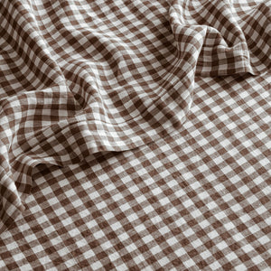 French Flax Linen Flat Sheet in Chocolate Gingham