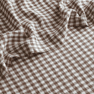 French Flax Linen Flat Sheet in Chocolate Gingham