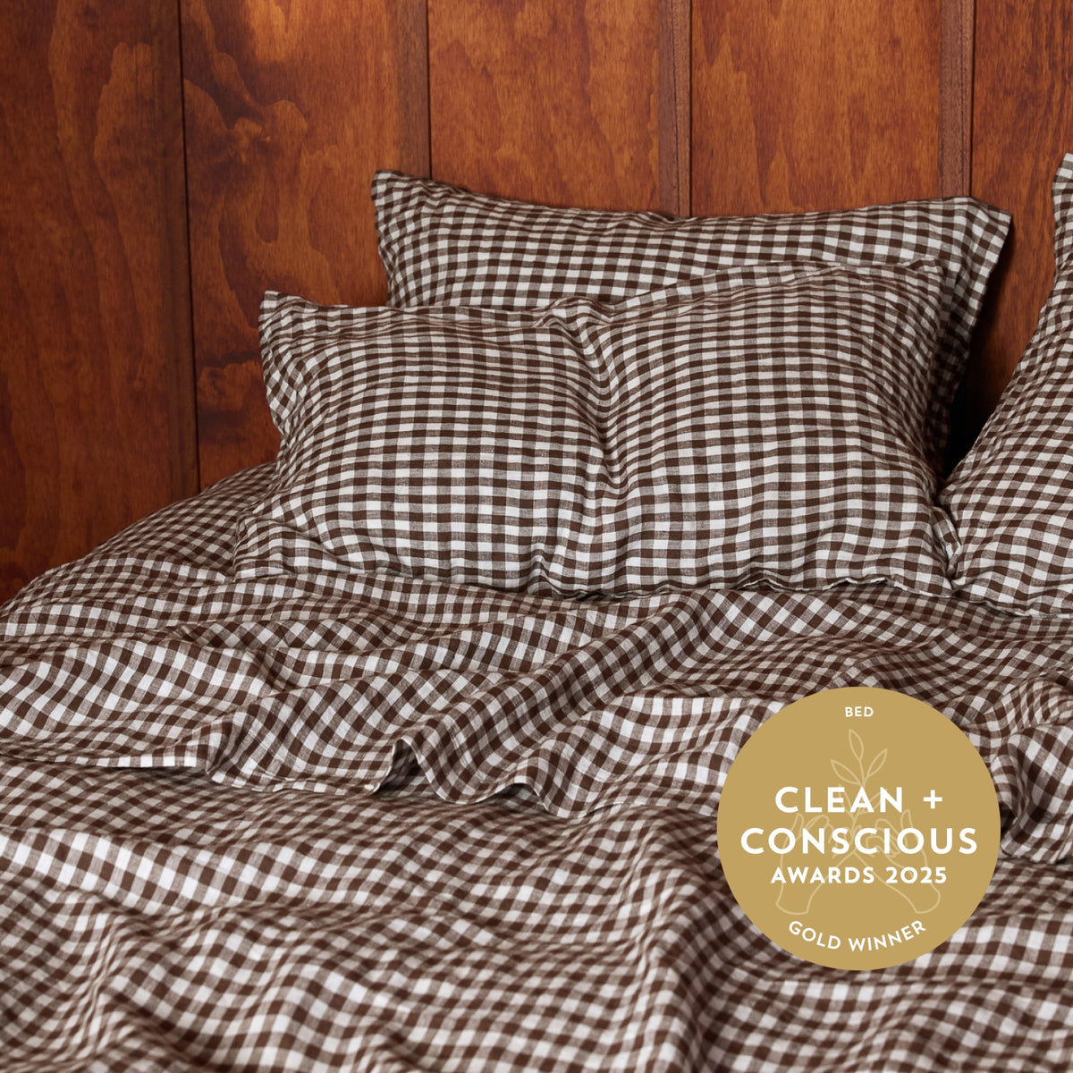 French Flax Linen Flat Sheet in Chocolate Gingham