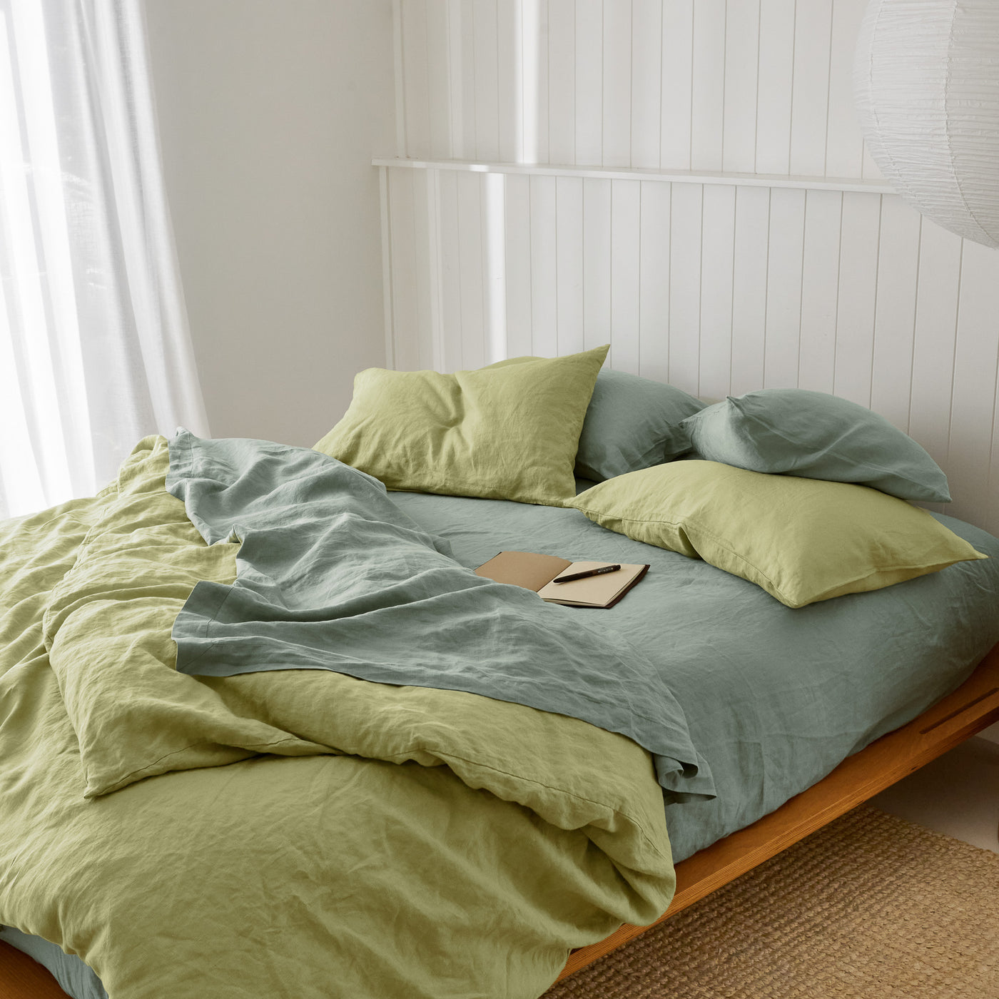 French Flax Linen Quilt Cover Set in Matcha
