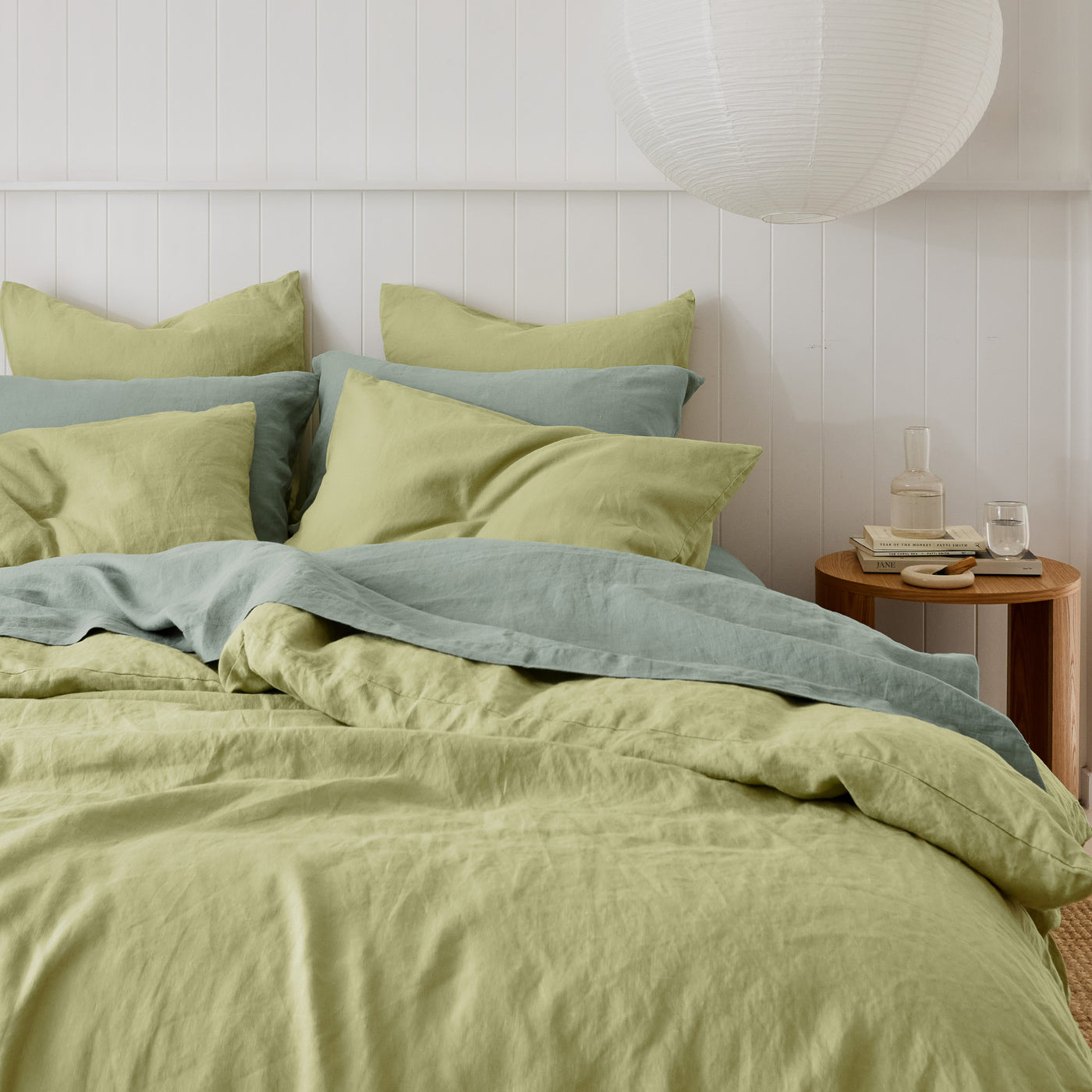 French Flax Linen Quilt Cover in Matcha