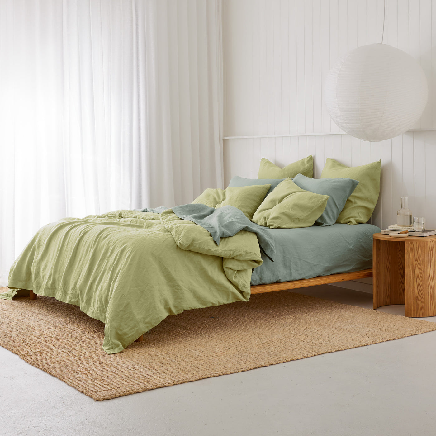 French Flax Linen Quilt Cover Set in Matcha
