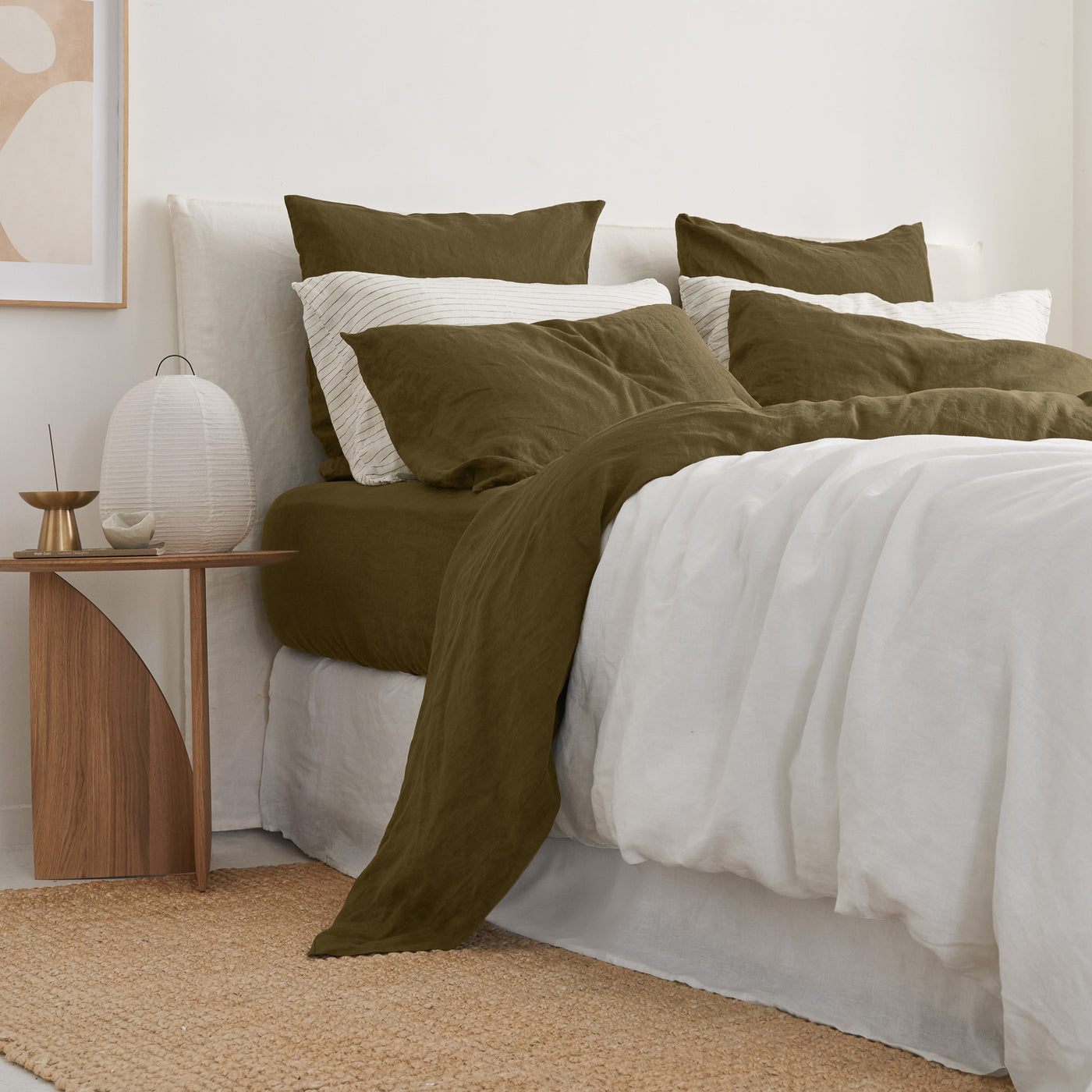 French Flax Linen Flat Sheet in Olive