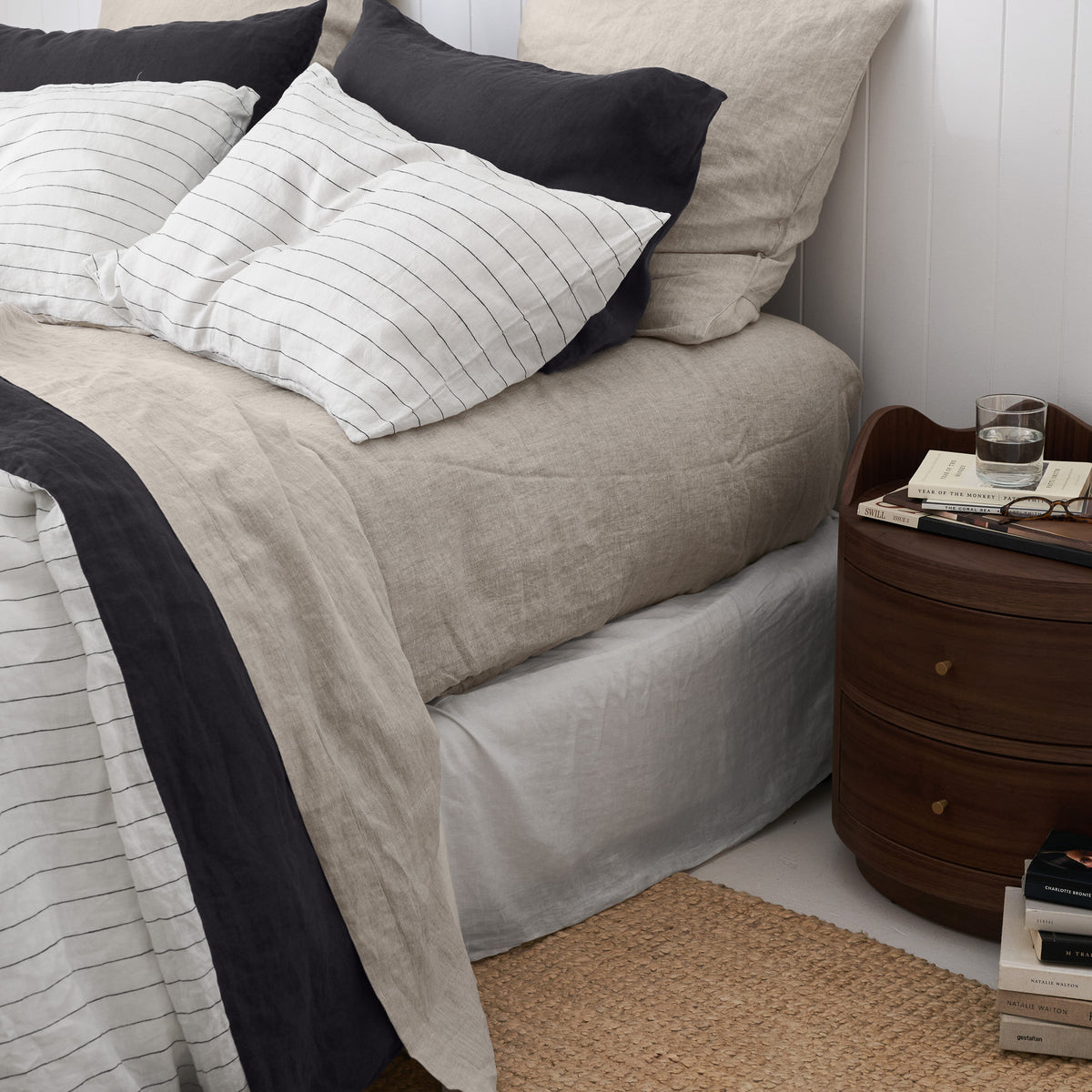 French Flax Linen Pillowcase SET in Charcoal Stripe