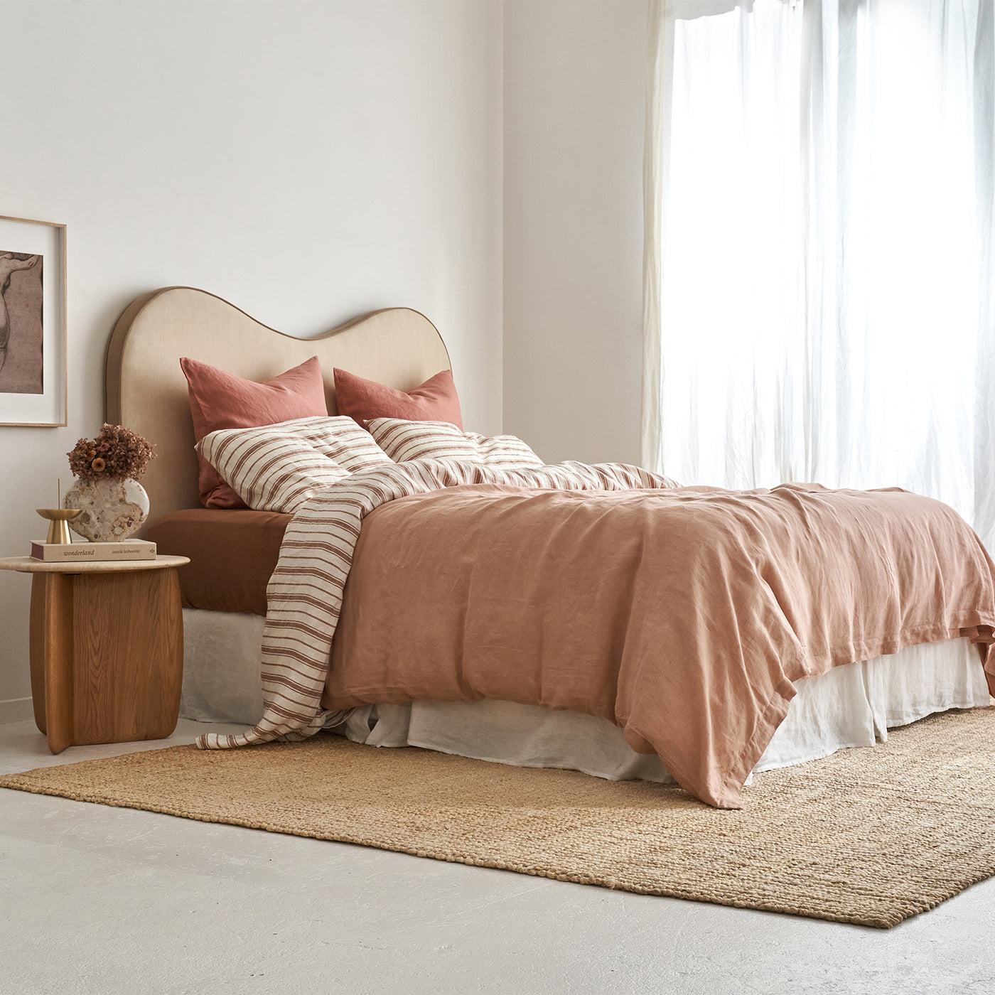 French Flax Linen Sheet Set in Hazelnut Stripe