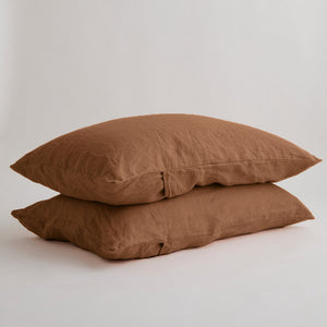 French Flax Linen Pillowcase Set in Hazelnut