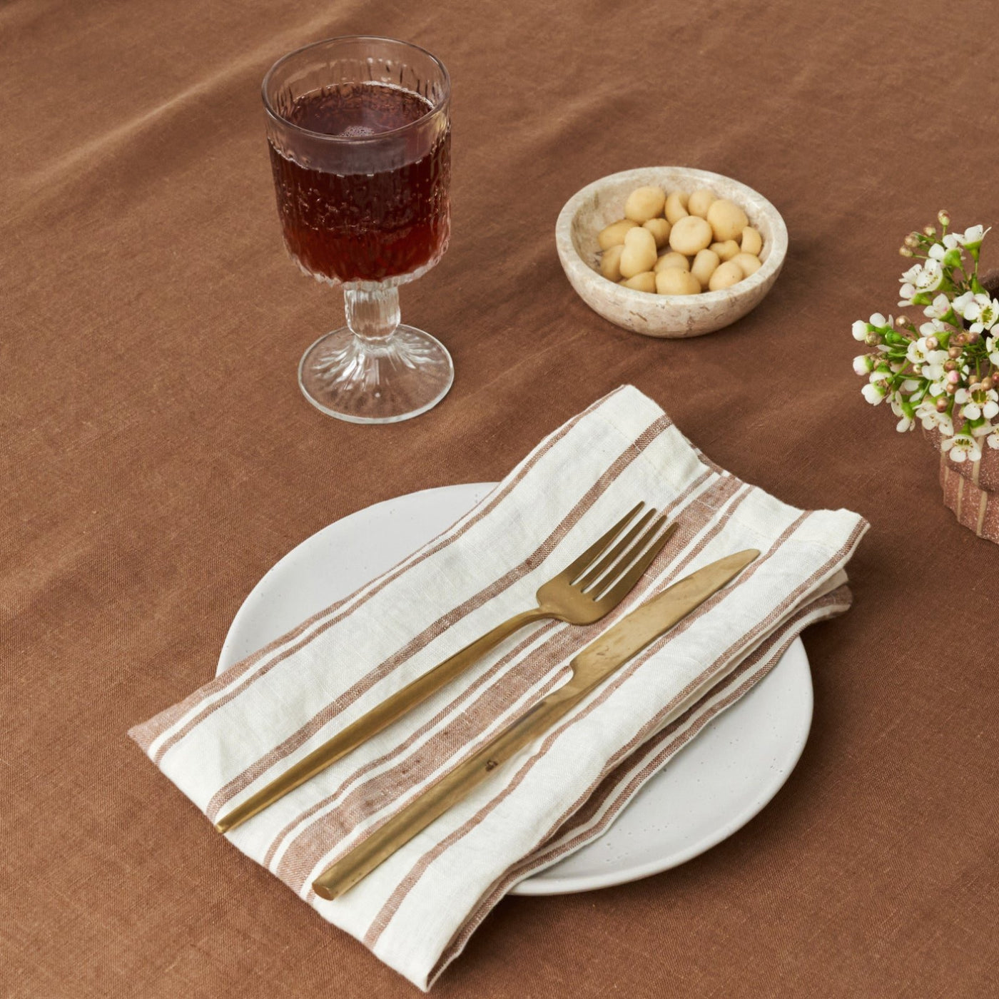 French Flax Linen Table Cloth in Hazelnut