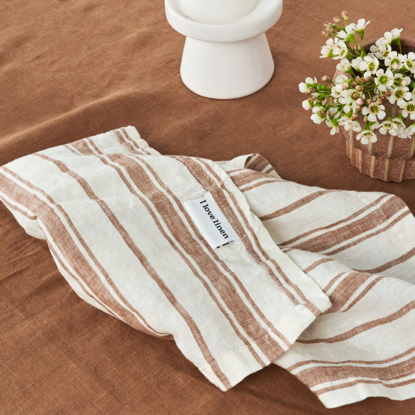 French Flax Linen Table Cloth in Hazelnut