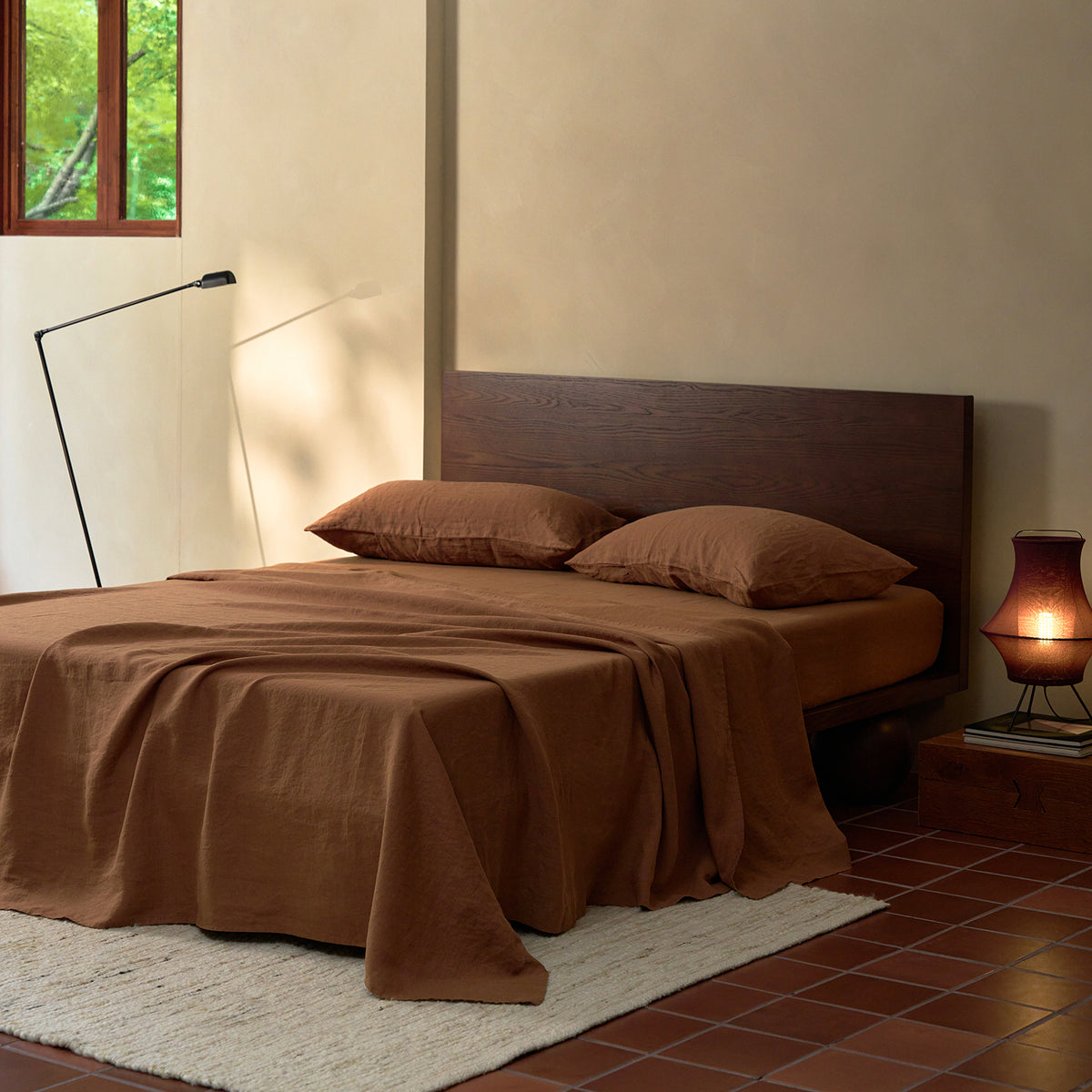 French Flax Linen Flat Sheet in Hazelnut