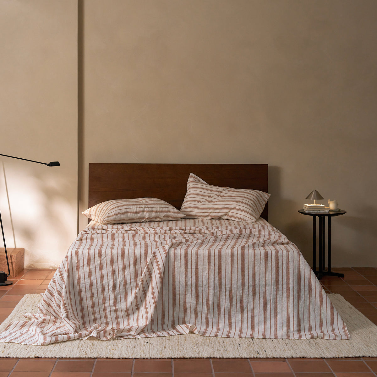 French Flax Linen Fitted Sheet in Hazelnut Stripe