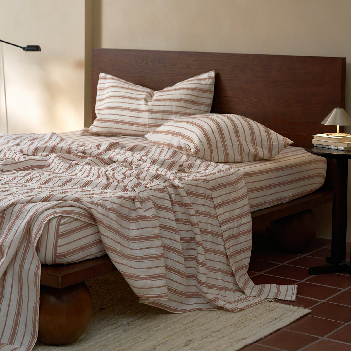 French Flax Linen Fitted Sheet in Hazelnut Stripe