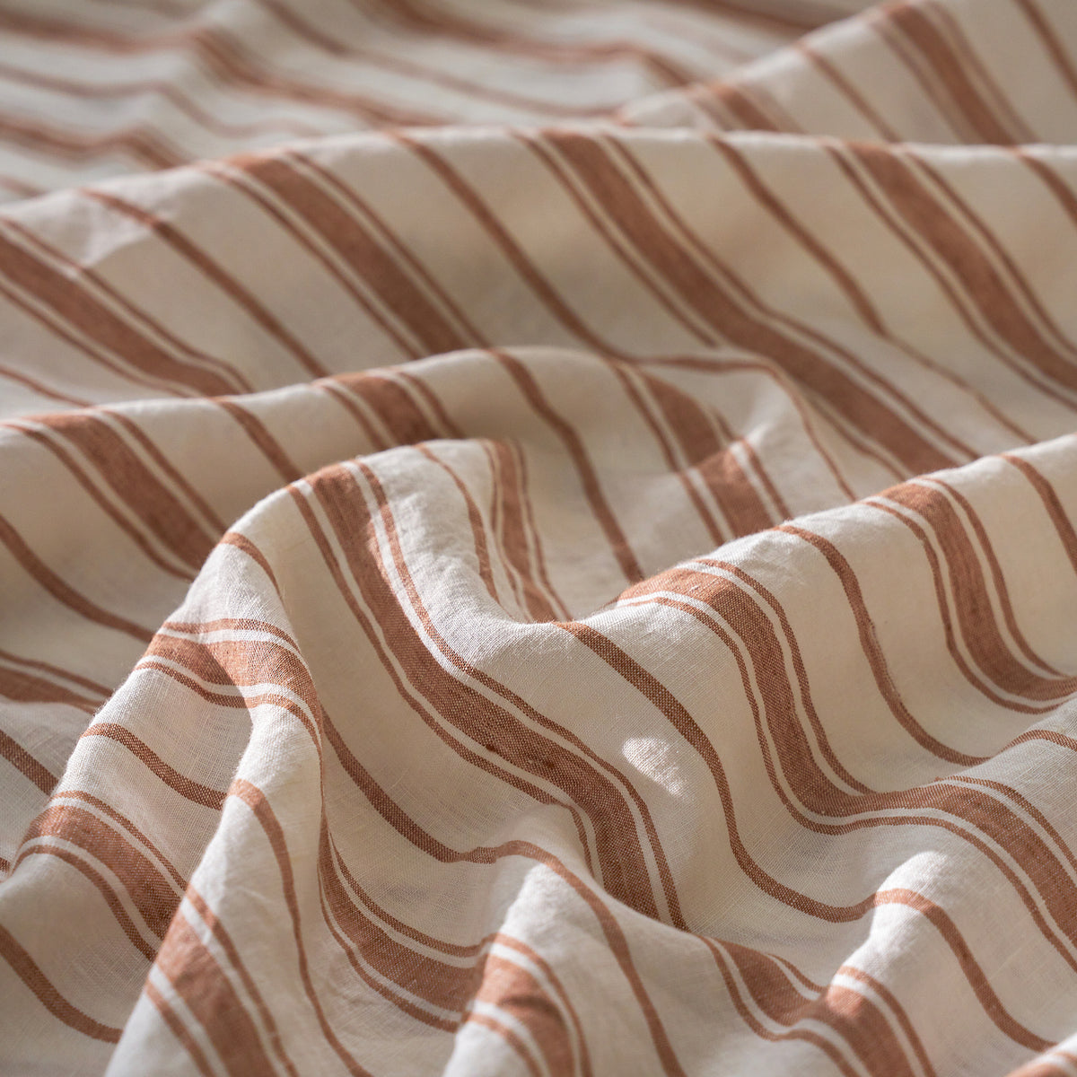 French Flax Linen Swatch in Hazelnut Stripe